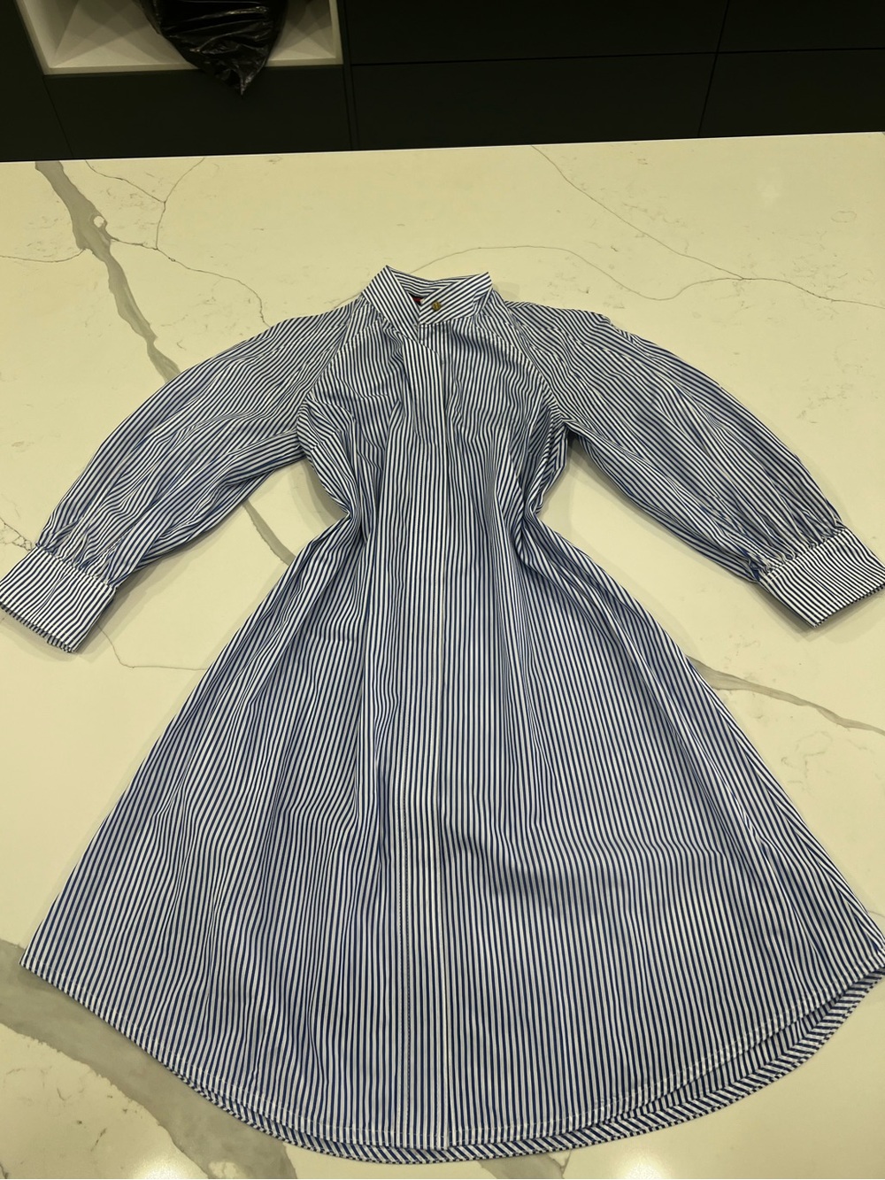 1901 Blue & White Striped Puff-Sleeve Midi Dress